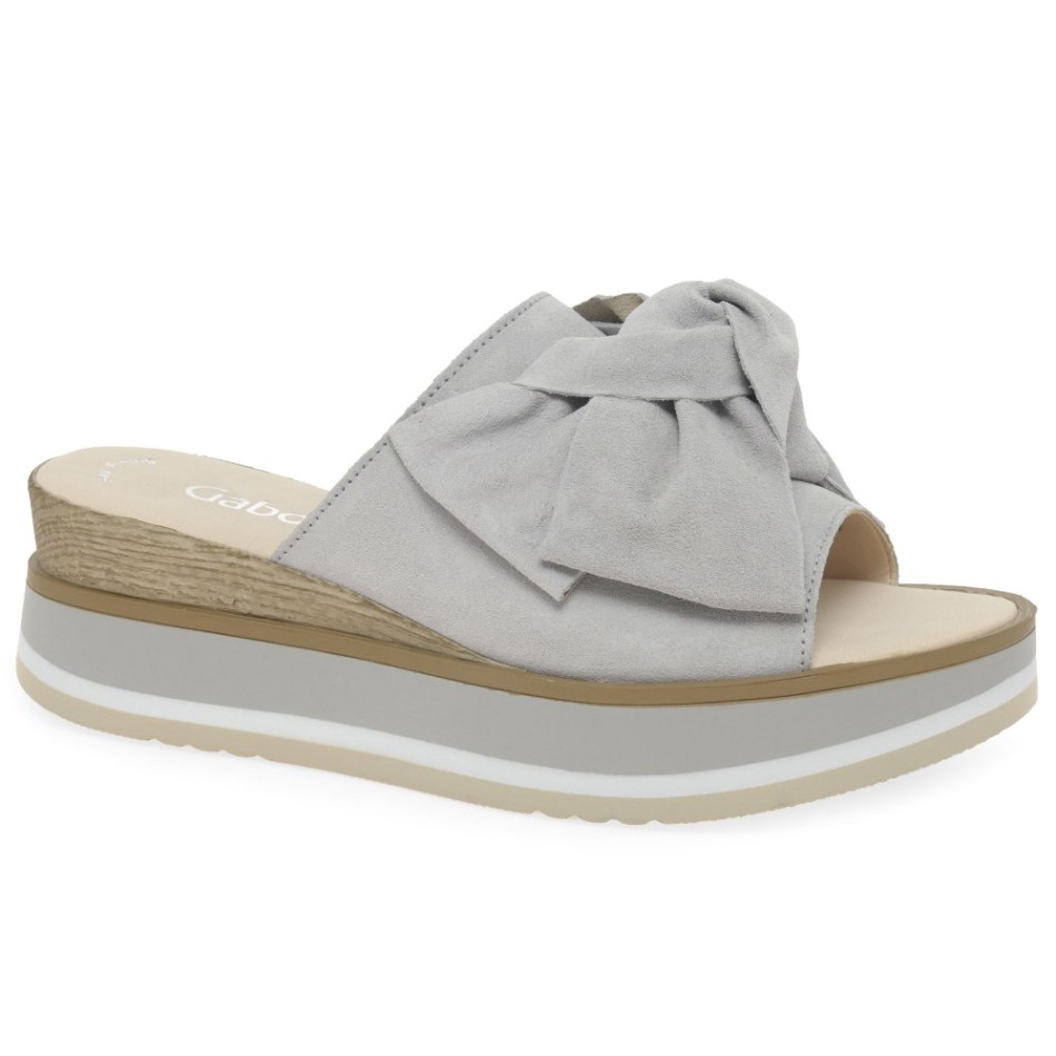 Clinton Dames Mules Sandales Gabor | Daim Exclusif Gris Clair